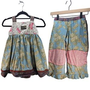 Matilda Jane Girls Dress Pants Outfit Floral Roses Patchwork Ruffles